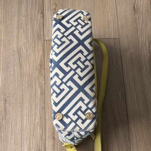 Spartina 449 Linen and Leather Yellow and Blue Shoulder Bag - Picture 7 of 9